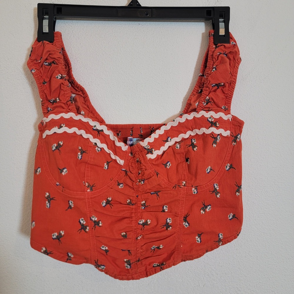 Urban Outfitters Red Floral Crop Top with White Trim